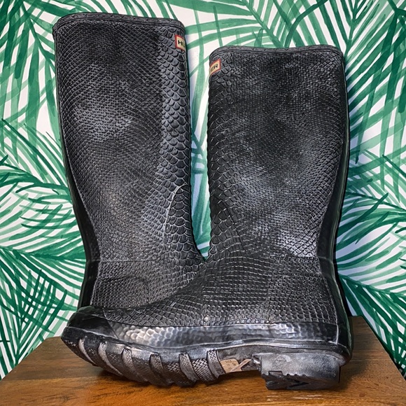 Hunter Boatall Croc Embossed Rubber Wellie Boots Women’s 7 - Picture 11 of 14